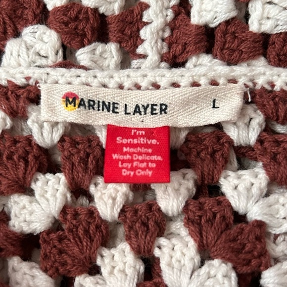 Marine Layer Celeste Crochet Cotton Mini Dress in Brown & White Sz L *flaw* - Picture 11 of 12